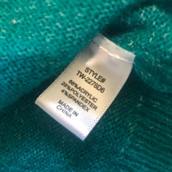 Zenana Teal Fuzzy Knit Sweater S/M Soft Cozy Pullover Pocket Crewneck - Picture 4 of 7